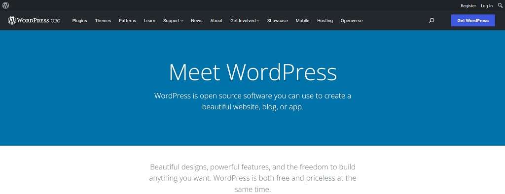 الصفحة الرئيسية لموقع WordPress.org المستضاف من قبل الافراد