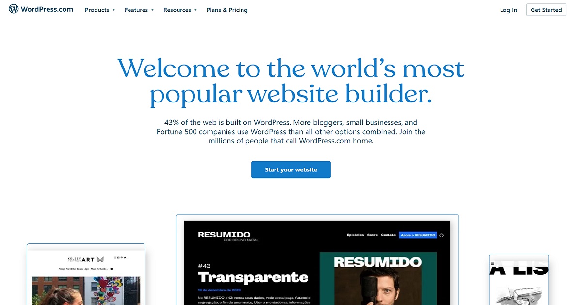 الصفحة الرئيسية لموقع WordPress.com المستضاف من قبل Automattic
